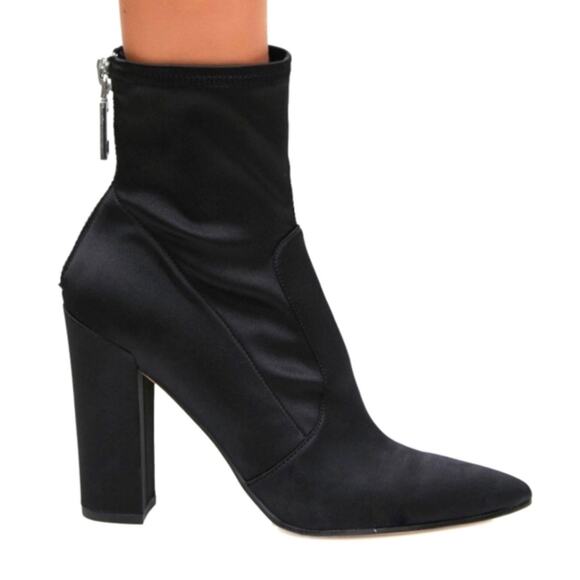 Dolce Vita Elana Black Satin Pointed Toe Sock Boot - Picture 1 of 10